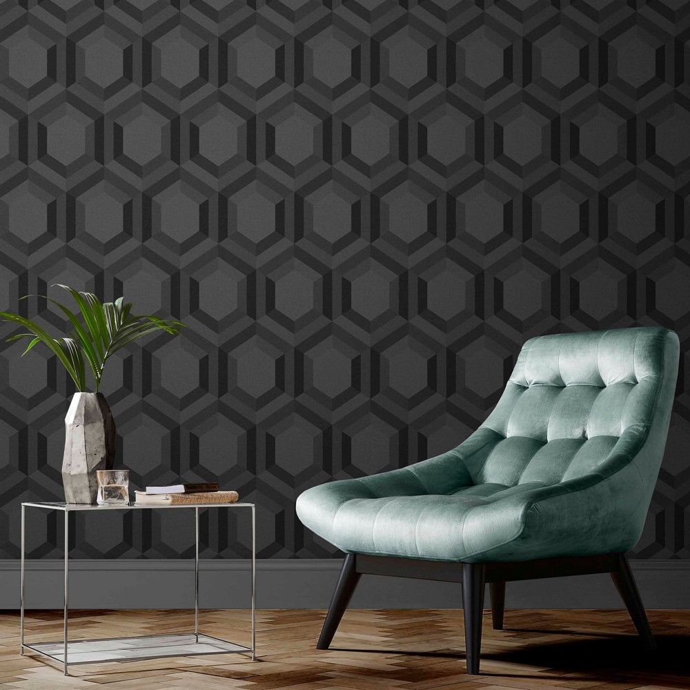 Thales Wallpaper 112202 by Graham & Brown in Vector Black